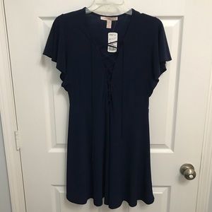 Navy Lace Up Mini Dress